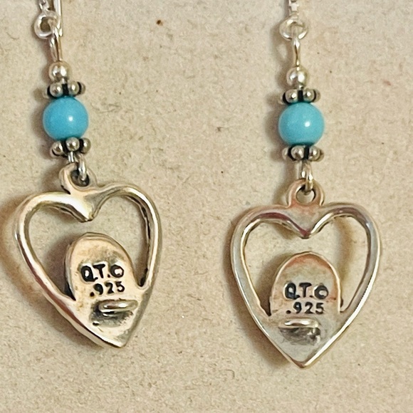 Native American Navajo Sleeping Beauty Turquoise Sterling Silver Earrings Sign - Picture 3 of 7